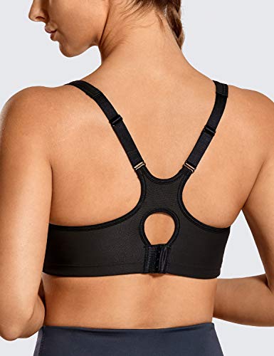 SYROKAN - Sujetador Deportivo con Aros Espalda Deportiva Sin Relleno para Mujer Negro ES:105C (EU 90C)