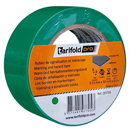 Tarifold 1 Cinta Adhesiva Suelo, Señalización, Seguridad, color Verde-Rollo 50mm x 33m, 50 mm x 33 M