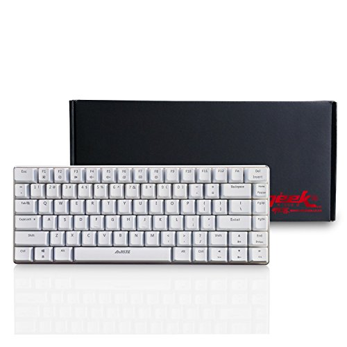 Teclado mecánico AK33 de Lexon tech, teclado para juegos con cable USB con retroiluminación LED azul, teclado compactos de 82 teclas, interruptores azul , mecanógrafos y jugadores de juegos (blanco)