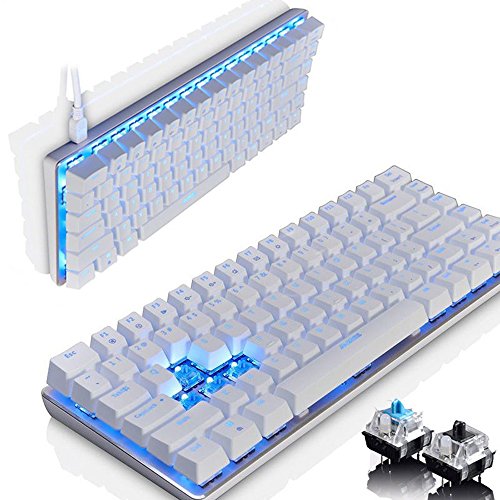 Teclado mecánico AK33 de Lexon tech, teclado para juegos con cable USB con retroiluminación LED azul, teclado compactos de 82 teclas, interruptores azul , mecanógrafos y jugadores de juegos (blanco)