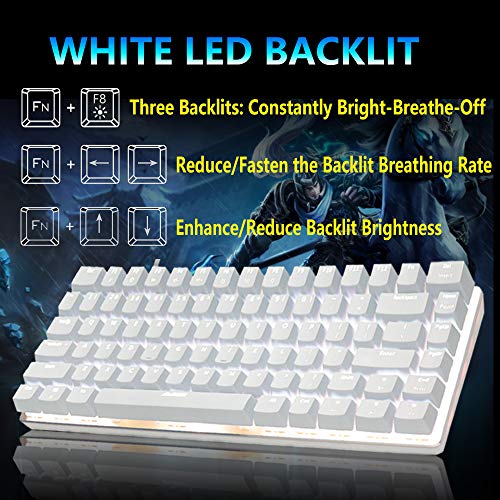 Teclado mecánico, AK33 Teclado mecánico para juegos con cable USB retroiluminado con LED blanco, Teclado compacto para juegos de 82 teclas con teclas anti-efecto fantasma(Interruptor rojo, blanco)