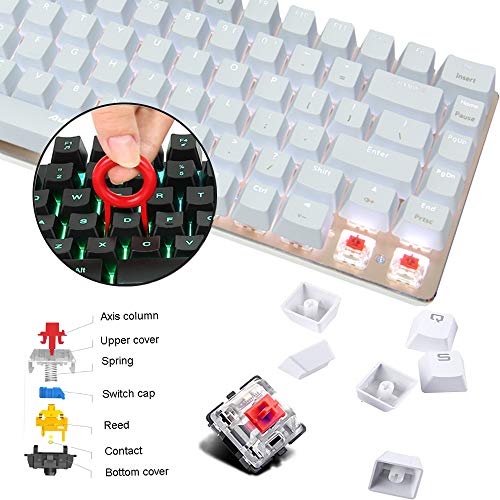 Teclado mecánico, AK33 Teclado mecánico para juegos con cable USB retroiluminado con LED blanco, Teclado compacto para juegos de 82 teclas con teclas anti-efecto fantasma(Interruptor rojo, blanco)