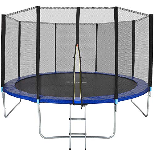 tectake 800789 Trampolín Cama Elástica de Jardín, Apertura Vertical, Exterior Patio Aire Libre, Juego Fitness Entretenimiento, Estructura de Acero, Escalera & Red de Seguridad -varios Tamaños (396 cm)