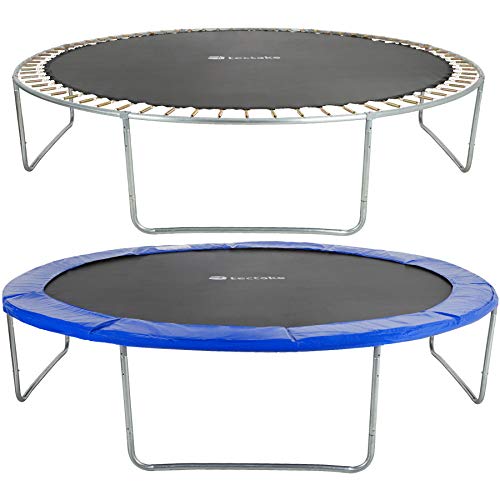 tectake 800789 Trampolín Cama Elástica de Jardín, Apertura Vertical, Exterior Patio Aire Libre, Juego Fitness Entretenimiento, Estructura de Acero, Escalera & Red de Seguridad -varios Tamaños (396 cm)