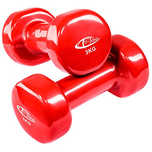 TecTake Conjunto de Mancuernas de Vinilo Pesas Aerobic | Superficie Antideslizante | Varios Modelos (3kg | Rojo | no. 402360)