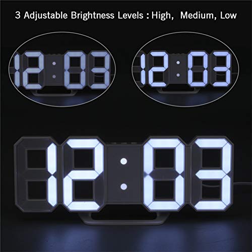 That hereb Luz LED Digital Numbers – Reloj de Pared con 3 Niveles Brillo Snooze electrónica Despertador Pared estéreo Reloj de Pared USB