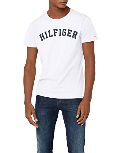 Tommy Hilfiger Logo Camiseta de Cuello Redondo,Perfecta para El Tiempo Libre, Blanco (White), M para Hombre