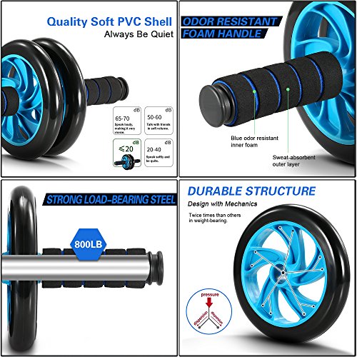 TOMSHOO Juego de Rodillos de Ruedas 5 en 1 Rueda Abdominal + Push Up Bars+ Cuerda para Saltar +Fortalecedor de Mano con Rodilla Mat Entrenamiento en Casa para Ejercicios de Fitness Culturismo