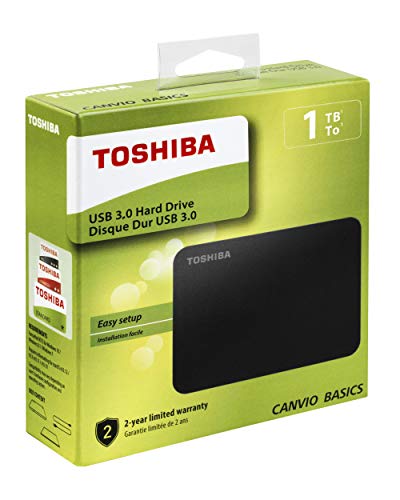 Toshiba Canvio Basics - Disco duro externo portátil USB 3.0 de 2.5 pulgadas (1 TB) color negro