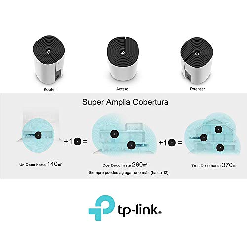 TP-Link Deco M4 Mesh WiFi Set AC1200 Tutorial de Red Doméstica WiFi (Cobertura de hasta 370 m², se Adapta a Cualquier Tipo de Hogar, Modos de Trabajo Múltiple, 2 x Puertos Gigabit, Blanco, 3 Unidades