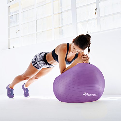 TRESKO® Pelota de Gimnasia Anti-Reventones | Bola de Yoga Pilates y Ejercicio | Balón para Sentarse | Balon de Ejercicio para Fitness | 300 kg | con Bomba de Aire | Rojo | 55cm