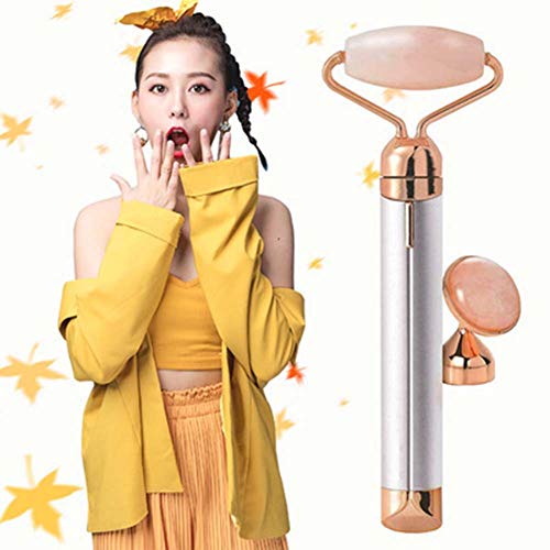 TTyEWI Masajeador Facial, Rodillo Vibrador Eléctrico Masajeador Facial De Jade, Toque Final Flawless Contour Vibration Masaje Facial Rodillo Y Masajeador, Cuarzo Rosa