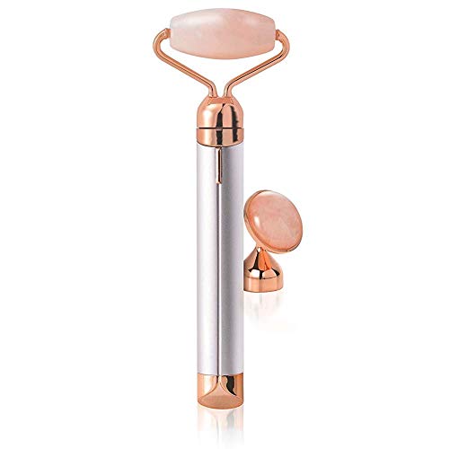 TTyEWI Masajeador Facial, Rodillo Vibrador Eléctrico Masajeador Facial De Jade, Toque Final Flawless Contour Vibration Masaje Facial Rodillo Y Masajeador, Cuarzo Rosa