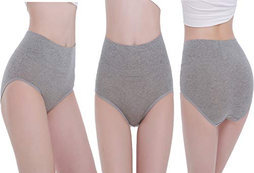 TUUHAW Braguita de Talle Alto Algodón para Mujer Pack de 5 Culotte Bragas de Cintura Alta Cómodo Talla Gris L