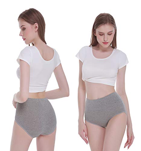 TUUHAW Braguita de Talle Alto Algodón para Mujer Pack de 5 Culotte Bragas de Cintura Alta Cómodo Talla Gris L