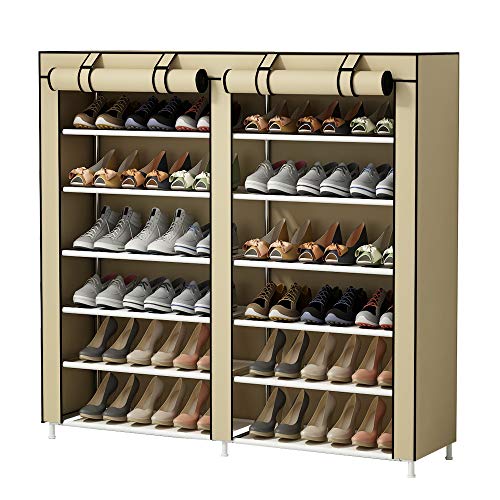 UDEAR Shoes Rack Organizador de Tela de Zapatos, Zapatero 7 Pisos con Resistente al Polvo Beige