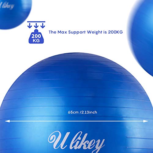 Ulikey Pelota de Ejercicio, Pelota Gimnasia - 65 cm Pelota de Ejercicio para Fitness Adecuada para Hombres y Mujeres, Puede Soportar 200KG