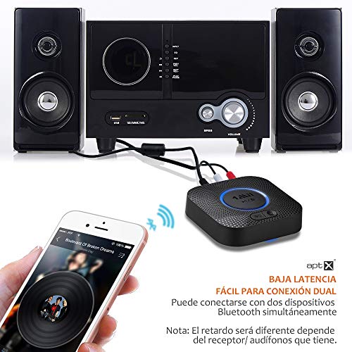 [Upgraded] 1Mii Receptor Bluetooth 5.0, Adaptador Audio Bluetooth Hi-Fi para Altavoz con AUX 3.5 mm Jack/RCA, Receptor de Audio Inalámbrico con 3D Surround AptX LL para Estéreo Hogar, Largo Alcance