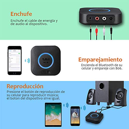 [Upgraded] 1Mii Receptor Bluetooth 5.0, Adaptador Audio Bluetooth Hi-Fi para Altavoz con AUX 3.5 mm Jack/RCA, Receptor de Audio Inalámbrico con 3D Surround AptX LL para Estéreo Hogar, Largo Alcance