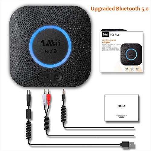 [Upgraded] 1Mii Receptor Bluetooth 5.0, Adaptador Audio Bluetooth Hi-Fi para Altavoz con AUX 3.5 mm Jack/RCA, Receptor de Audio Inalámbrico con 3D Surround AptX LL para Estéreo Hogar, Largo Alcance