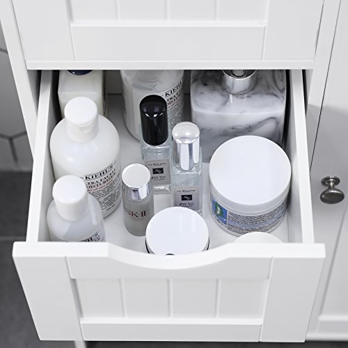 VASAGLE Gabinete de Baño, Gabinete de Almacenamiento con 4 Cajones y 1 Armario de Taquilla, Puerta Simple, Estante Ajustable, para Sala de Estar, Cocina, Entrada, Blanco LHC41W