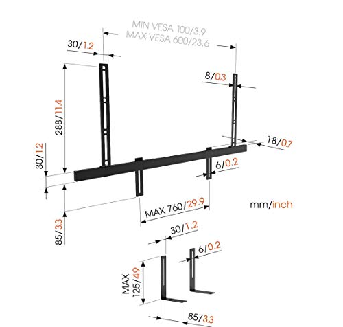 VOGEL'S Sound 3550 Soporte de Barra de Sonido Universal | También Adecuado para Bose SoundTouch 300/700, Sonos Beam/Playbar, Samsung, Sony, LG y JBL | Titular para VESA 100 a 600 | Peso Máx. 6.5 kg