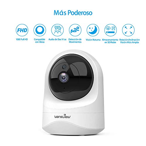 Wansview Cámara IP WiFi, 1080P Cámara Vigilancia WiFi con Visión Noturna Detección de Movimiento, Audio Bidireccional, Compatible con Alexa, Cámara de Seguridad Bebé Mascotas, Q6 (NO tiene autonomía)