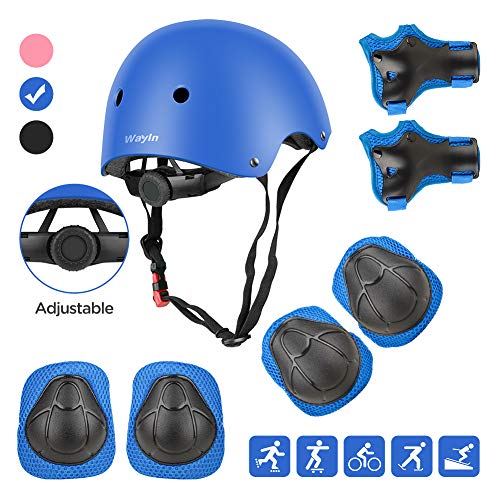 Wayin Casco Infantil, Protecciones Patines Niña Rodilleras y Cascos Ajustable Coderas para Patinar Bicicleta Monopatín (Azul)