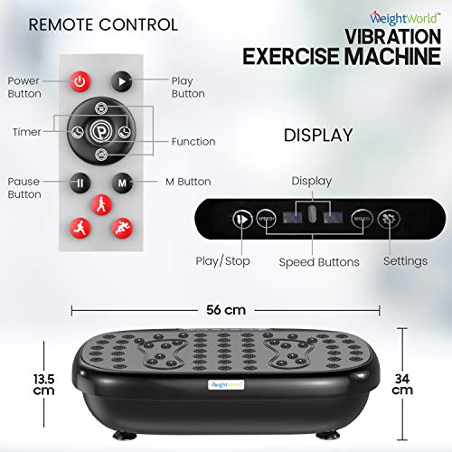 WeightWorld Plataforma Vibratoria 3D para Adelgazar y Relajar Músculos - Máquina de Ejercicio, Entrenamiento en Casa, Mejora Circulación, Altavoces Bluetooth, Bandas de Resistencia, 99 Niveles