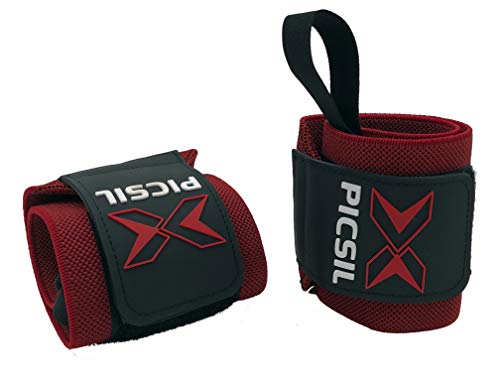 X PICSIL Muñequeras Deportivas Profesionales - 18" Soporte Muñeca Hombre & Mujer - Weight Lifting, Powerlifting, Strength Training (Rojo)