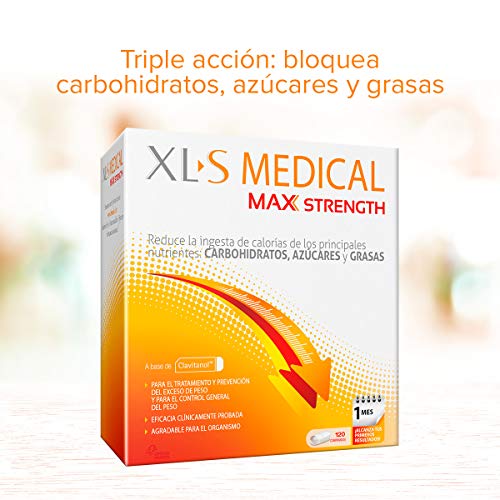 XL-S Medical Max Strength - Bloqueador de la absorción de Carbohidratos, Azúcares y Grasas, Para Adelgazar, Reduce la ingesta de Calorías y Antojos - 120 Comprimidos, 1 Mes de Tratamient