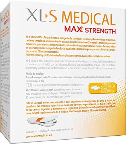 XL-S Medical Max Strength - Bloqueador de la absorción de Carbohidratos, Azúcares y Grasas, Para Adelgazar, Reduce la ingesta de Calorías y Antojos - 120 Comprimidos, 1 Mes de Tratamient