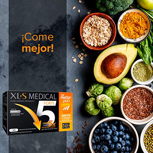 XLS Medical Forte 5 Nudge | Captagrasas | Pierde hasta 5 veces más peso que solo haciendo dieta | Perder Peso | Origen Natural 100% Vegano | 180 Cápsulas, 1 mes