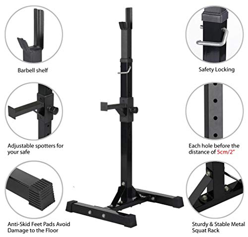 Yaheetech Soporte de Barra Estante de Peso Ejercicio Soporte Ajustable Carga Soporte Barra Levantamiento Gimnasio MAX 200 KG