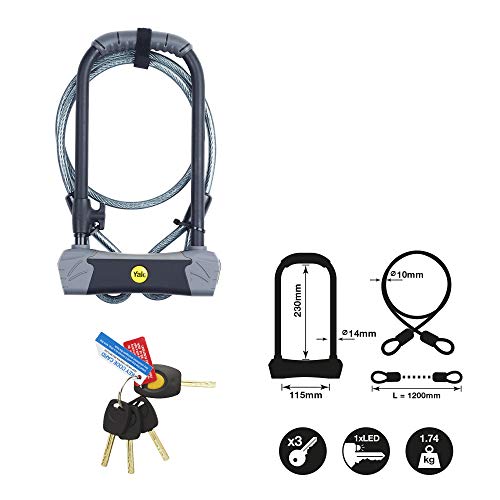 Yale YUL3C/14/230/1 Maximum Defendor U - Cerradura de seguridad para bicicleta en U (con cable, color dorado), color negro