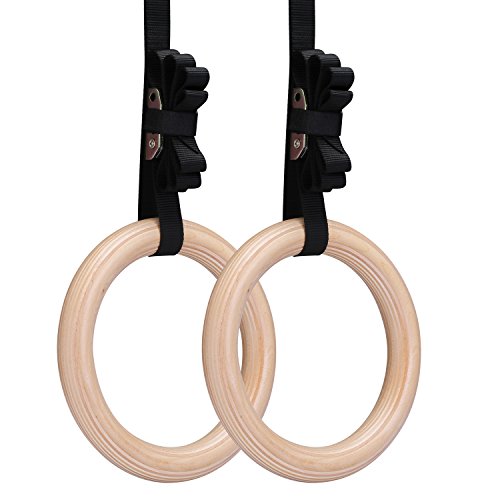 Yimidear Anillos de Gimnasia, Madera Anillos Olímpicos con Correas de Hebilla Anillos de Gimnasio para Entrenamiento de Fuerza, Crossfit, Dominadas y Dips(28MM)