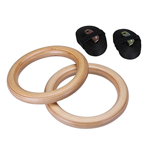 Yimidear Anillos de Gimnasia, Madera Anillos Olímpicos con Correas de Hebilla Anillos de Gimnasio para Entrenamiento de Fuerza, Crossfit, Dominadas y Dips (32MM)