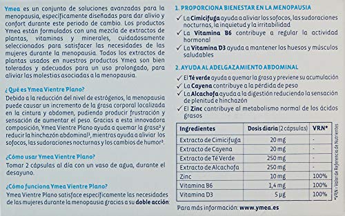 Ymea Menopausia Vientre Plano Ayuda a Aliviar los Sofocos, las Sudoraciones y al Adelgazaminto Abdominal Tratamiento 1 Mes ,64 Cápsulas Blancas