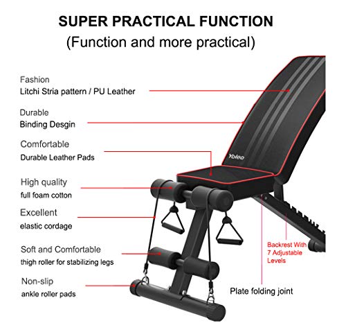 YOLEO Banco de Peso Ajustable Entrenamiento en el hogar Gimnasio Levantamiento de Pesas Banco de Abdominales Inclinación Plana Disminución Banco de Ejercicios Multiusos