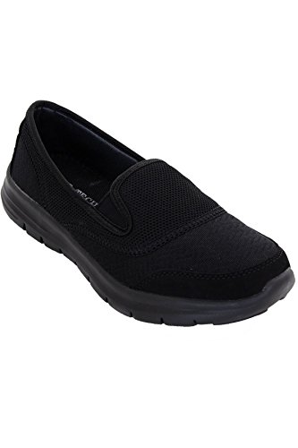 Zafiro Boutique Mujer Plano Deporte Gimnasio Ligero Zapatillas Cómodo Sin Cordones Zapatos para Andar Zapatillas - Negro, 4 UK/37 EU