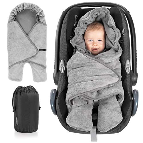 Zamboo Manta envolvente bebé con pies, capucha y bolsa - Primavera - Otoño/Arrullo para sillas Grupo 0+(se adapta a Maxi-Cosi/Cybex/Römer) y cochecitos - Gris