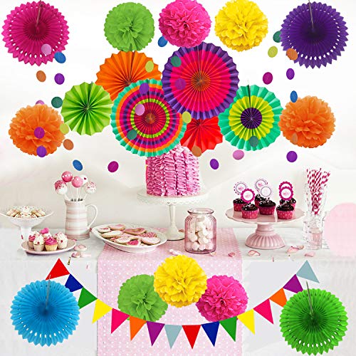 Zerodeco Decoración de la Fiesta, 21 Piezas Abanicos de Papel Bola de Nido Pom Poms Ventilador Cumpleaños Boda Carnaval Bebé Ducha Home Party Supplies Decoración (Multi)