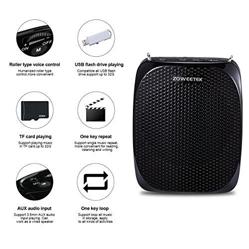 Zoweetek® Amplificador portatil (10W) con 1800 mAh batería de Litio con un microfono para guías Maestros Profesores Artistas animadores promotores de Ventas,etc