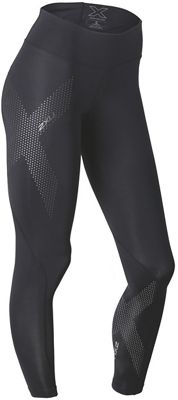 2XU Women's Mid-Rise Compression Tights  - Black-Dotted Reflective Logo, Black-Dotted Reflective Logo