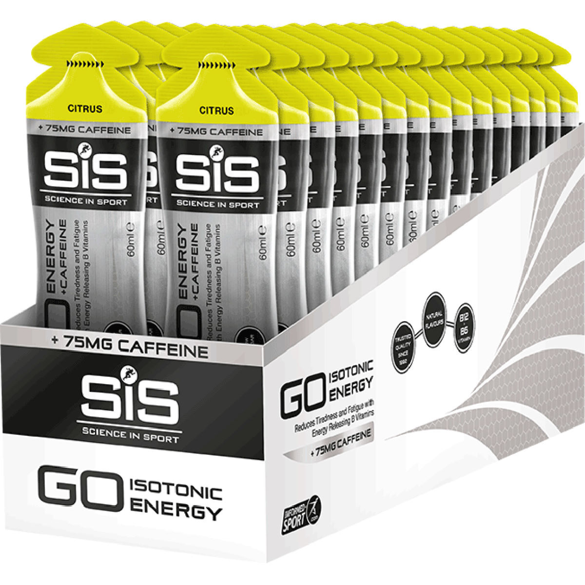 Caja de 30 sobres de gel con cafeína Science in Sport - GO + Caffeine - Geles