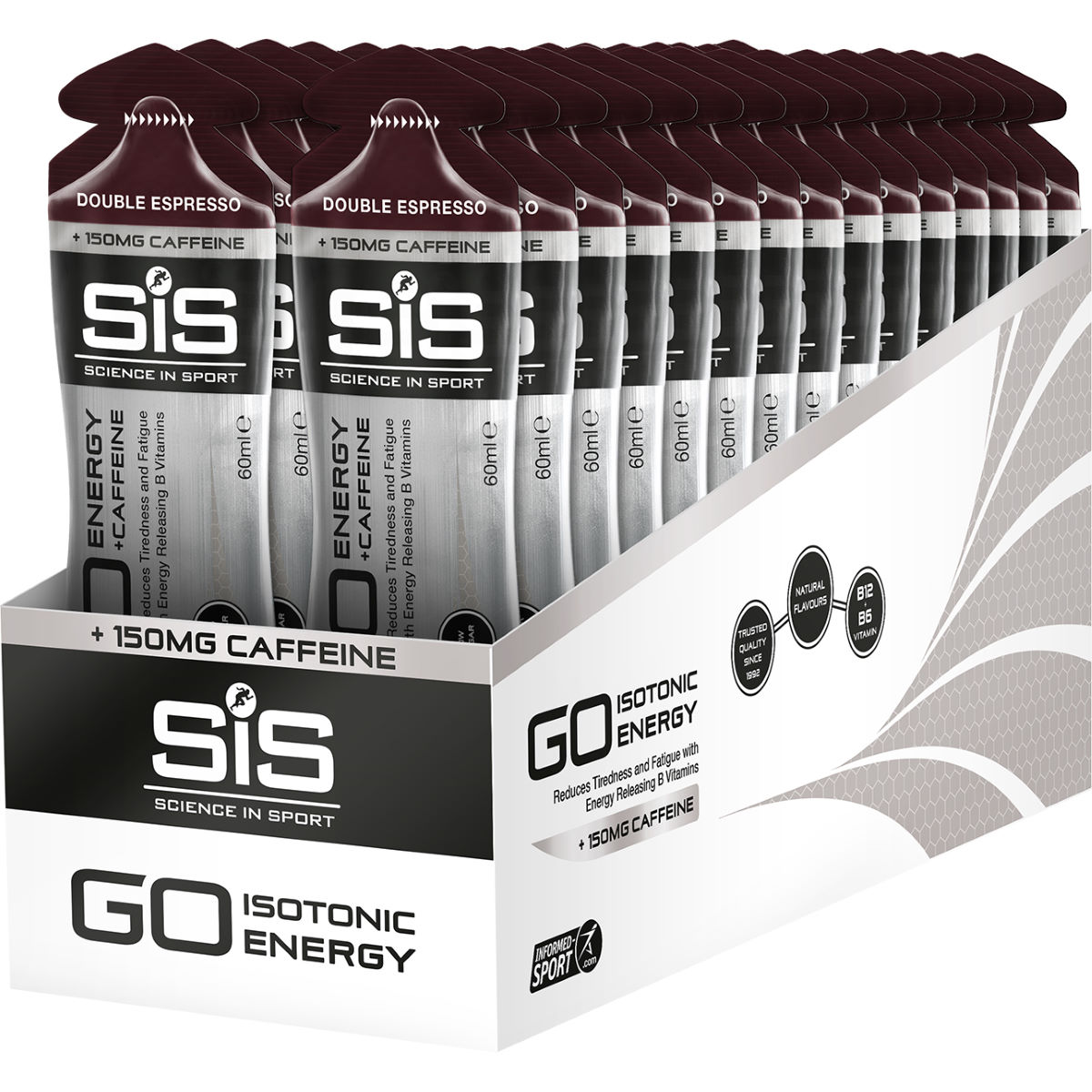 Caja de 30 sobres de gel con cafeína Science in Sport - GO + Caffeine - Geles