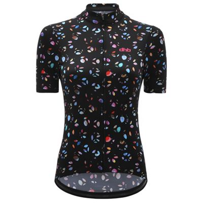 Maillot de manga corta para mujer dhb Moda Kobe  - Negro/Multicolor - UK 12, Negro/Multicolor