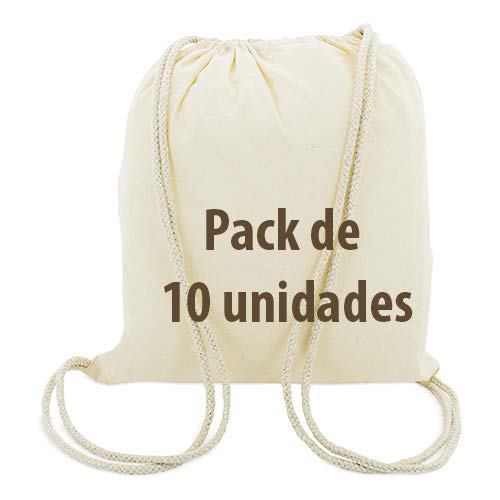 10 x Bolsa Mochila Algodón Natural Con Cordones Tamaño 39 x 35 Centimetros