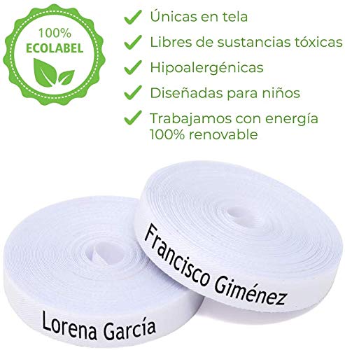 100 ETIQUETAS DE TELA PARA MARCAR LA ROPA (PLANCHAR) CINTA TERMOADHESIVA PARA GUARDERIAS, ESCUELAS, COLEGIOS Y RESIDENCIAS. ETIQUETAS PERSONALIZADAS CON CERTIFICADO ECOLÓGICO