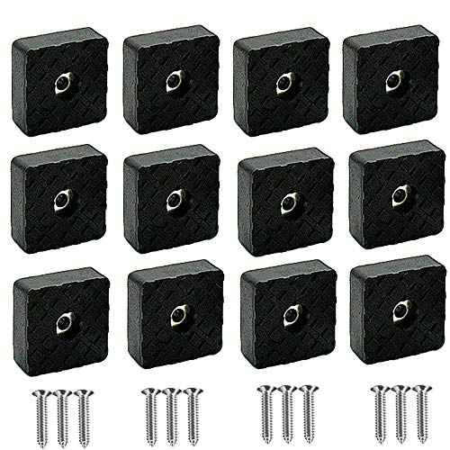 12 pack Protector Patas Sillas Cuadradas, Almohadilla de Gomay con Tornillo- Set Protector de Patas Para Sillas, Mesas, Suelo,Dia 30mm,Negro